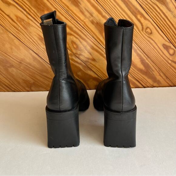 ZARA High Heel Chunky Sole Ankle Boots Leather Zip Up Black US 9 39 - Picture 5 of 8